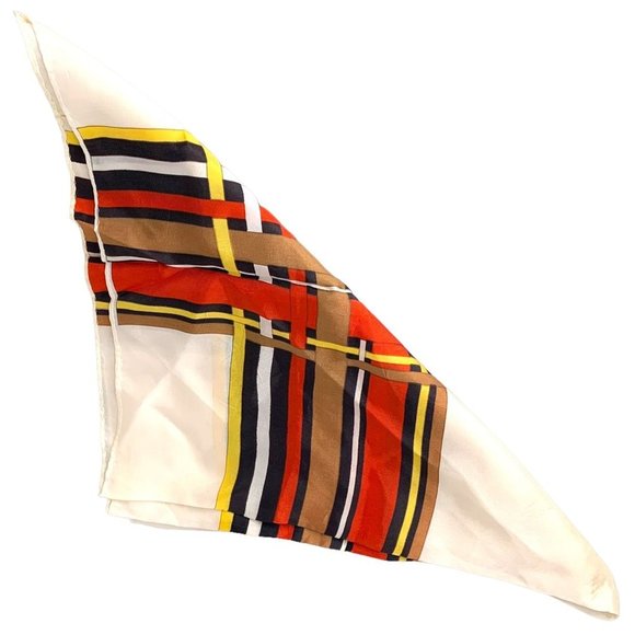Vintage Accessories - Vintage 60s Cream Brown Red Stripe Square Scarf 26 x 26